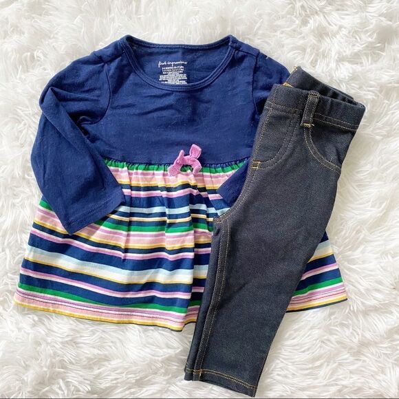First Impressions Baby Girl Long Sleeve Navy Striped Set Size 3-6 Months - Picture 1 of 6